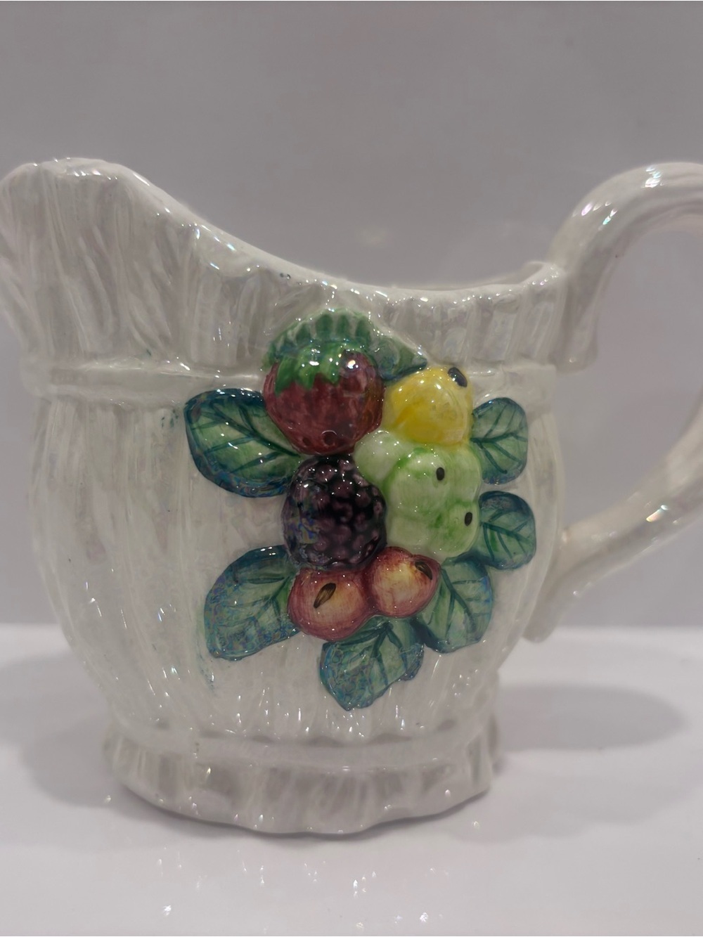 Ceramic Fruit Accent Pitcher - White with Multicolor Fruit Motif
